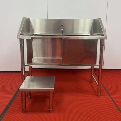 Profesjonalna wanna do pielęgnacji psów ze stali nierdzewnej z mydelniczką i kranem, w zestawie bogate akcesoria, łatwa do czyszczenia wanna dla zwierząt domowych