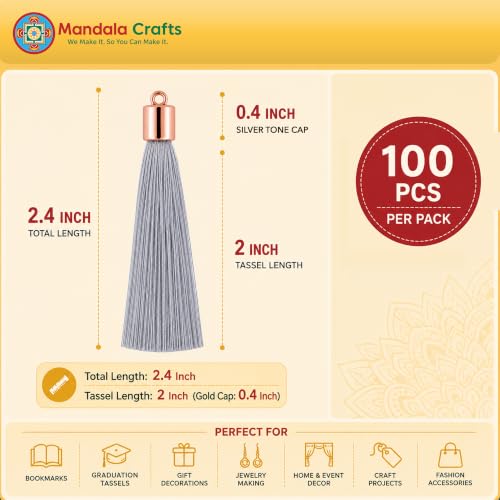 Image of Mandala Crafts Small Rose Gold Tone Cap Gray Bookmark Tassels with Loops