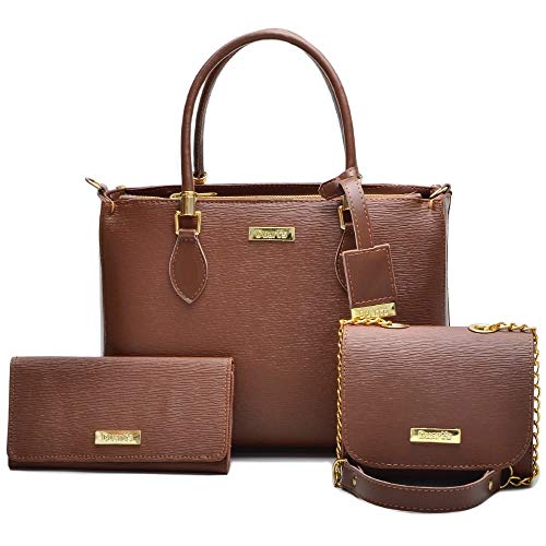 Kit Bolsa Feminina 3 Peças Quadrada Grande Baú e Carteira Caramelo 20010 - Duart's