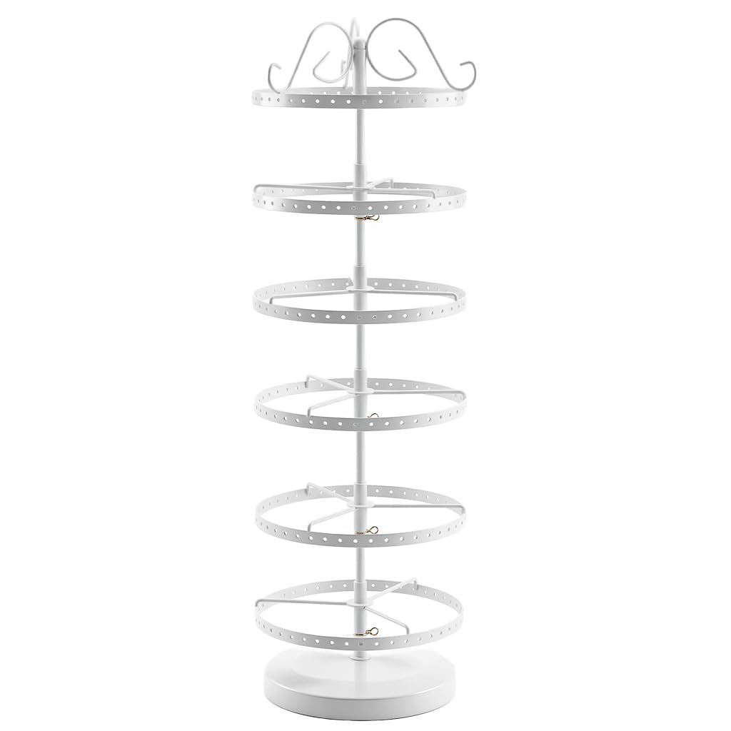 QWORK® 6 Livelli porta orecchini girevole, Espositore Orecchini in metallo, Distanza tra i livelli regolabile, Capacità di 260 fori per 130 paia,Bianco