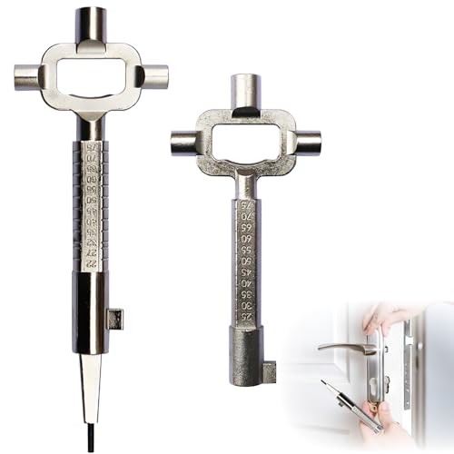 2 Stück Universal Bauschlüssel,Architektenschlüssel,Lang und Kurz Bauschlüssel,Baustellenschlüssel mit Messskala,zum Öffnen Einsteckzylinder Schloß,Silber,Zinklegierung