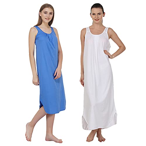 Image of BLAZON Women's Cotton Hosiery Solid Maxi Nighty Slip (Pack of 2) Available Sizes: S, M, L, XL, 2XL, 3XL, 4XL, 5XL