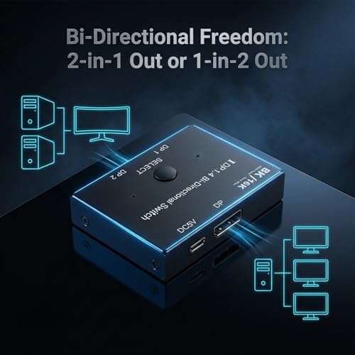 Conmutador Displayport 2.1 Cuifati de 2 entradas y 1 salida divisor DP bidireccional 16K 6