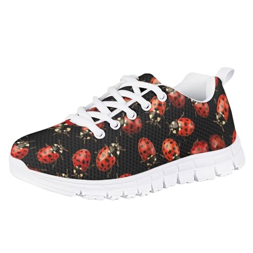 teeinprint Tenis de correr para niñas transpirables con cordones para caminar, ligeros, sin cordones, zapatos de tenis, mariquita roja, 36 EU