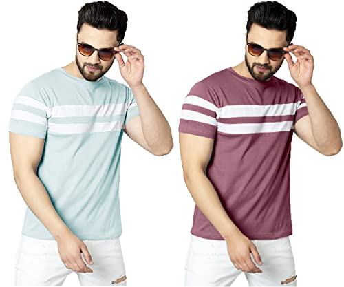 Image of RodZen Men's Polyester Round Neck Regular Fit Striped T-Shirt (Combo Pack of 2)