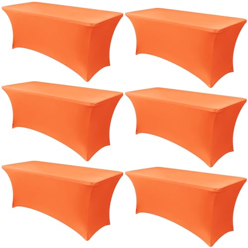 Obstal 6 Pack Stretch Spandex Table Covers for 6 Foot Tables, Orange