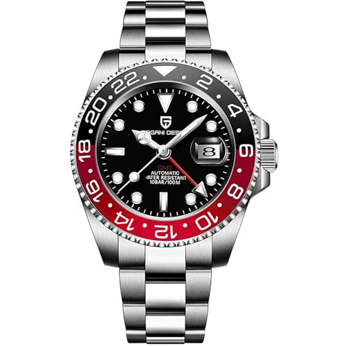 Montre GMT de luxe mécanique pour homme cadeau idéal en acier saphir noir rouge