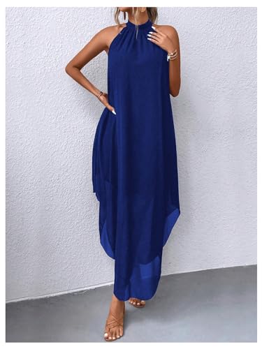 Image of Verdusa Women's Wedding Guest Dress Halter Flowy Chiffon Long Dresses | Cocktail Dress, Asymmetrical Dress for Women, Sleeveless, Prom Dress, Cruise Outfits, Boho