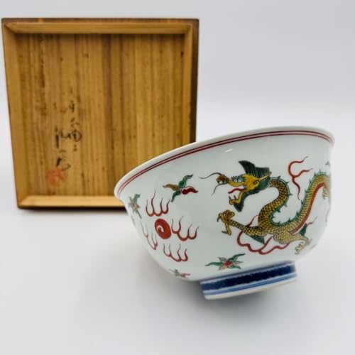 【京焼　平安　清山造　五彩龍図　絵付鉢　共箱】骨董　アンティーク　インテリア 京焼 平安 清山造 五彩龍図 絵付鉢 共箱】骨董 アンティーク