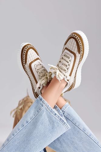 Coutgo Womens Platform Sneakers Lace Up Comfortable Casual Fashion Sneaker Walking Shoes 6