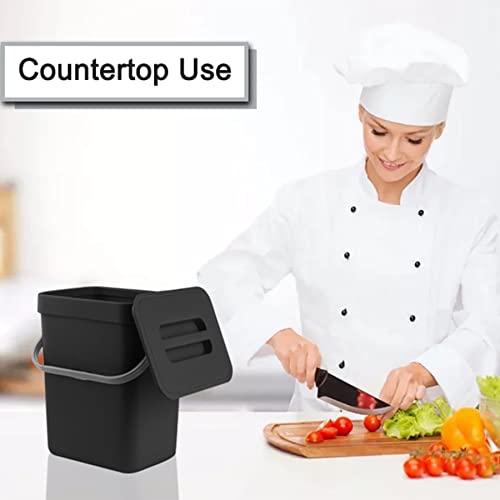 stonespace Kitchen Countertop Composter, Hanging Small Trash Can With Sink Lid For Kitchen And Bathroom, Assembled Compost Container, Black