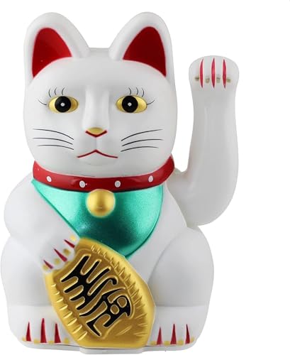 Feng Shui Gift Shop Maneki Neko Waving Cat Good Luck Bringer White (6.5 x 6.5 x 11 cm)