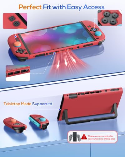 Image of FYOUNG Upgrade Switch 2 Protective Case&Screen Protector Set, Dockable Cute Cover Hard Shell for Nintendo Switch 2 Console Accessories,Travel-Friendly,Kickstand Cutouts(Red, for Switch 2 7.9inch)