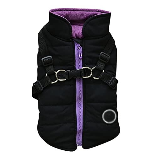 small dog jacket harness - Gyuzh Padded Vest Dog Jacket Warm Zip Up Dog Vest Jacket with Harness Winter Small Dog Coat - Dog Clothes for Small Dogs (Black, X-Large)