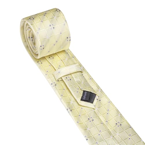 Image of YOHOWA Men Plaid /Striped Ties Set Silk Business Wedding Formal Fashion Necktie and Pocket Square Cufflinks Set