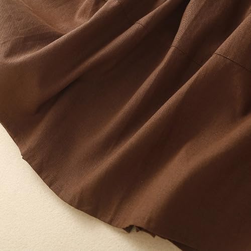 Womens Cotton Linen Skirts Casual Elastic Waist Midi Skirt with Pockets Trendy Pleated Comfy Flowy Swing A-Line Skirts4
