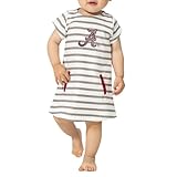 Little King NCAA Infant Girls Short Sleeve Striped Dress-French Terry with Embroided Team Logo-Alabama Houndstooth Logo-18 Months