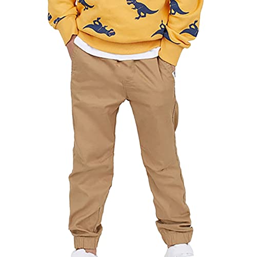 Moily Toddler Boys Elastic Waistband Straight Fit Pants Solid Color Pockets Sweatpant Khaki 2-3 Years
