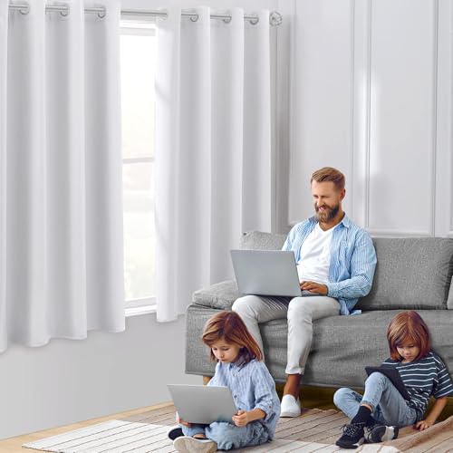 HOMEIDEAS Greyish White Blackout Curtains 42 X 63 Inch Length Set of 2 Panels Room Darkening Bedroom Curtains, Thermal Grommet Light Blocking Window Curtains for Living Room