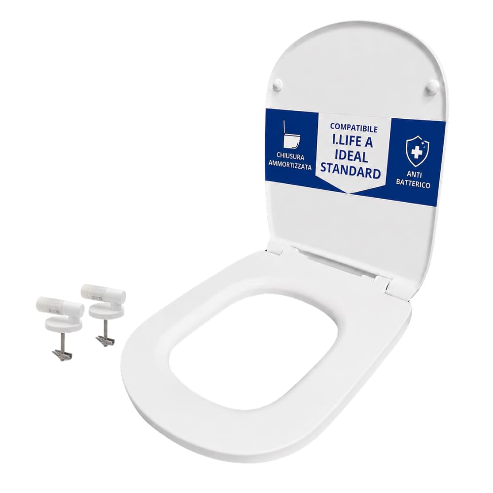 HYDRO HOME Copriwater Compatibile con I.LIFE A Ideal Standard, Sedile WC Slim in Duroplast Termoindurente Bianco, Soft Close, Cerniere Regolabili con Fissaggio dall’Alto (CHIUSURA AMMORTIZZATA)