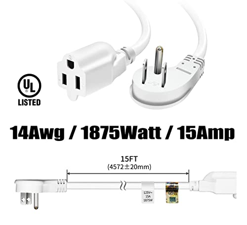 Firmerst 15 Feet 1875W Extension Cord Heavy Duty 14 Awg Low Profile 15A White #TOP1