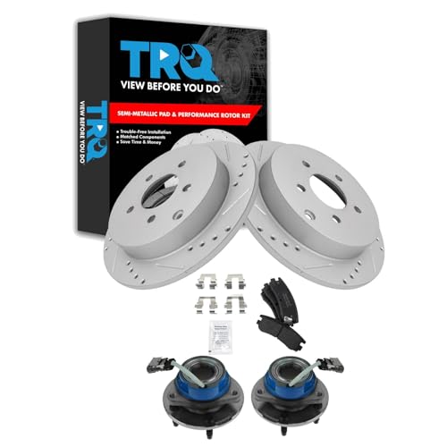 Image of TRQ Performance Rear Brake Pad and Rotor Set Semi Metallic G Coated Rotors Compatible with 02-06 Buick Rendezvous 02-04 Chevrolet Venture Oldsmobile Silhouette 01-05 Pontiac Aztek 02-05 Montana