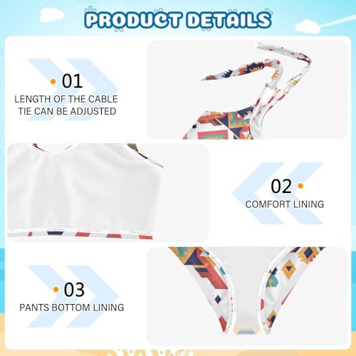 KLL Mexican Fabric Pattern Colorful Girls' 2 Piecing Bikini Set Scoop Neck Bathing Suit Swimwear Adjustable Strap4