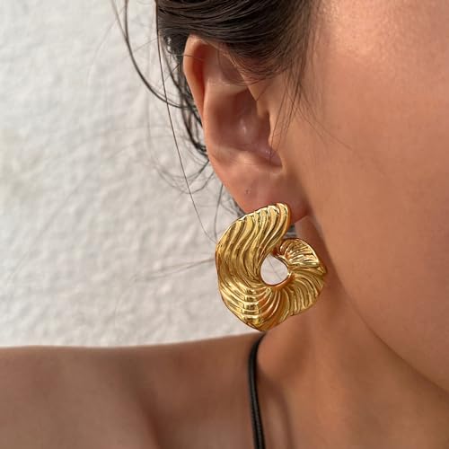 Chunky Gold & Silver Spiral Earrings - Trendy Large Geometric Fashion Statement Earrings4