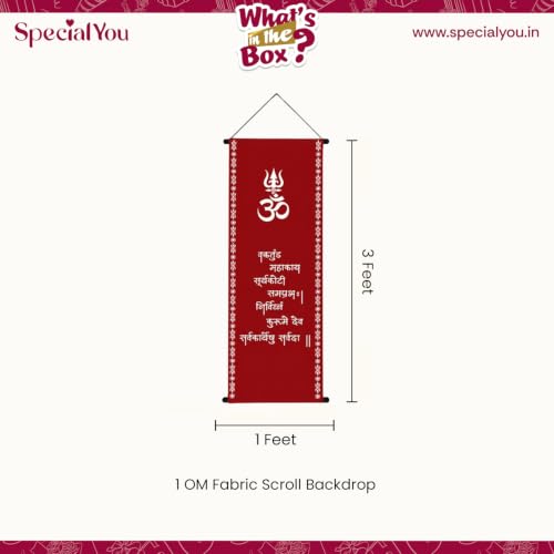 Image of SpecialYou Ganpati Decoration Setup for Home with OM Fabric Scroll Backdrop Cloth for Decoration Pooja, Wall Decor Items for Living Room, Back Drop Curtain for Decorations