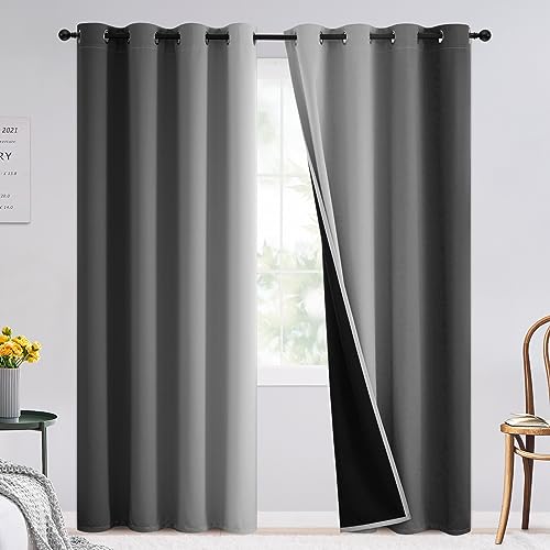 Image of SimpleHome 100% Blackout Ombre Bedroom Curtains Grey and Greyish White,90L | Room Darkening Curtains,Thermal Insulated Grommet Window Drapes and Curtains for Living Room,2 Panels, 52x90 inches Length