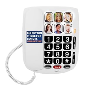 SMPL Handsfree dial fotogeheugen telefoon met snoer, one-touch bellen, grote knoppen, knipperende waarschuwingen, duurzaam, perfect voor senioren, Alzheimer, dementie, slechthorenden