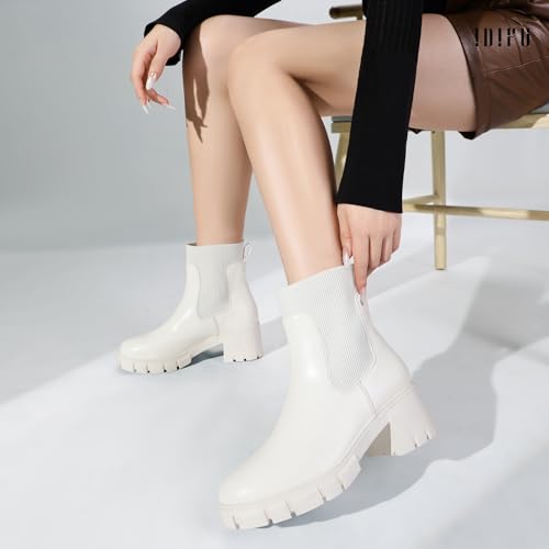 IDIFU Women's Chelsea Boots Slip On Platform Ankle Booties with Lug Sole Chunky Block Comfort Shoes3