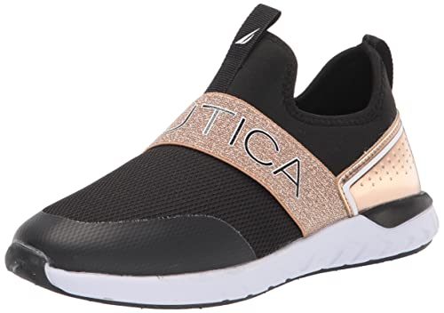 Nautica Kids Youth Athletic Fashion Sneaker Running Shoe Slip On- Boy - Girl Little Kid Big Kid-Alois Saga-Black Gold Metallic Size-3
