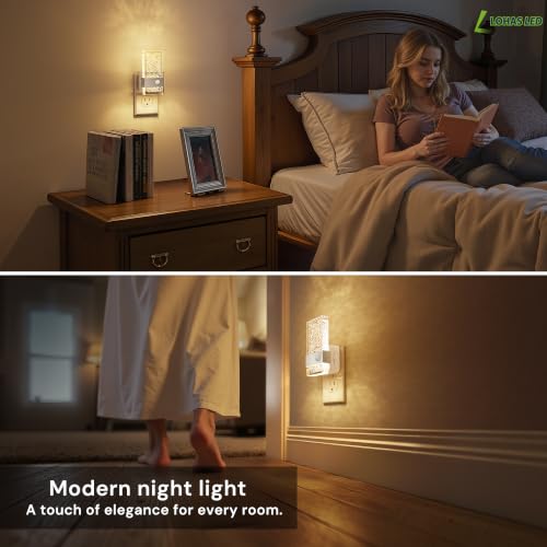 Image of L LOHAS LED Motion Sensor Night Light, Night Light Plug Into Wall 2 Pack | Silver Nightlight, Motion Activated and Dusk to Dawn Sensor, 0-100LM Dimmable, Warm White Nightlights for Bathroom, Hallway
