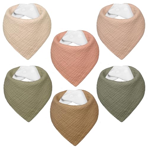 IKWOLETI Musselin Lätzchen Baby Dreieckstuch Baby Halstuch Baby für Junge und Mädchen, Hochgradig Saugfähig und Verstellbar, 6 Stück – Ansicht 1