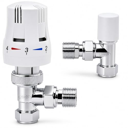 Reeds Thermostatic Radiator Valve TRV Pack White/Chrome Includes TRV & Lockshield 10 Bar