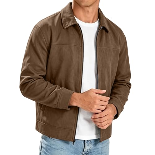 fartey Mens Suede Jacket Collared Full Zip Outwear Casual Vintage Coat - image 4