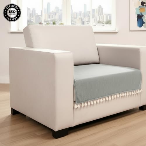 Image of HOMEMONDE 1 Seater Sofa Cover with Tassels |Soft, Durable & Textured Chenille Fabric with Tassels | Sofa Cover Mats for Living Room, Bedroom, or Drawing Room (76 X 61 CM, Silver Grey)