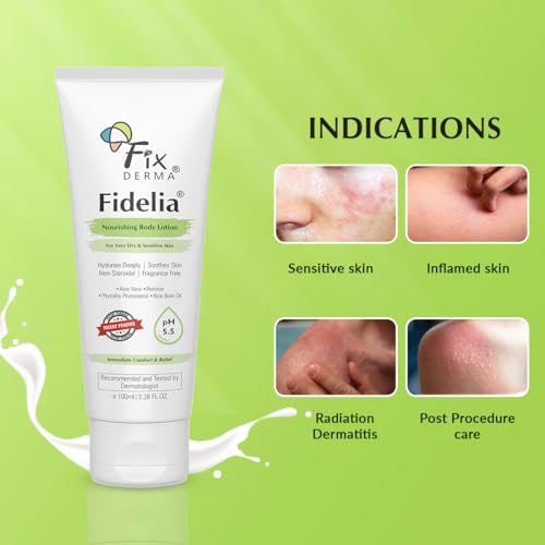 Image of Fixderma Fidelia Nourishing Body Lotion | Moisturizer for face & Body | Body lotion for Women & Men | Body Lotion for Sensitive & Very dry skin with Rice Brain Oil & Aloe vera - 100Ml
