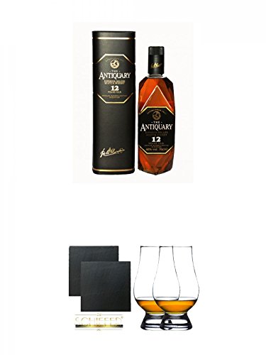 Antiquary 12 Jahre Superior Deluxe 0,7 Liter + Schiefer Glasuntersetzer eckig ca. 9,5 cm Ø 2 Stück...