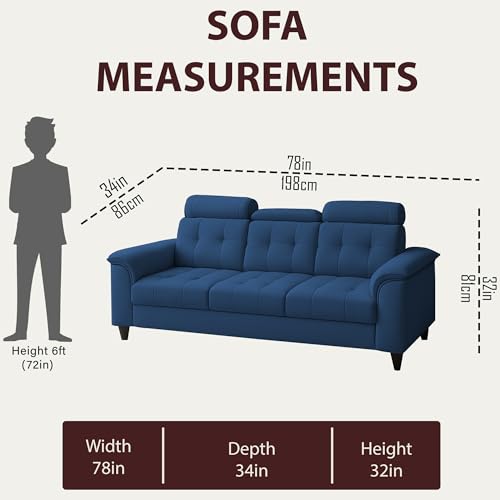 Image of Casaliving Ella 3 Seater Sofa Set for Living Room (Blue Colour Fabric) Premium Fabric Sofa