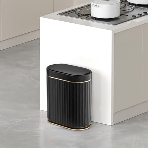 Image of jinligogo ELPHECO Touchless Trash Can with Lid, 2 Gallon / 7.5 Liter Small Automatic Motion Sensor Garbage Bin, Slim Rectangular Plastic Wastebasket for Bathroom, Bedroom, Kitchen, Office (Black)