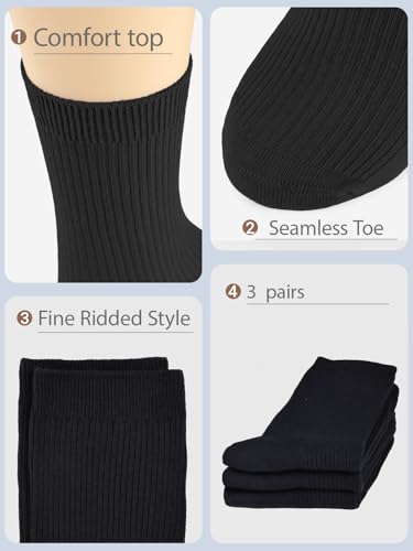 Image of COTTON DAY Women's Combed Cotton Fine Ribbed Trouser Dress Socks Black White Navy Blue 3 Pack