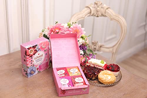 LOVARE Assorted Tea Variety Pack 32 Pack per Box - Made in Ukraine - Set of 4 Tea Bags Individually Wrapped 128 Pack - Bergamot Black, Floral, Black and Green Assorted Tea Bags Variety Pack