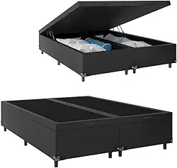 Cama Box Baú Queen Bipartido Couro Sintético Preto Blindado Real Comfort