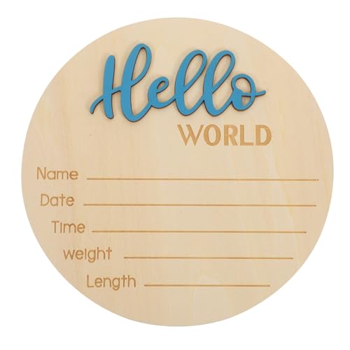 ERINGOGO Wooden Markers Nameplate Announcement Round Sign Plaques Small Age Welcome Plaque Banner Personalize Is Stickers Boy World He Custom Item Mini Blue