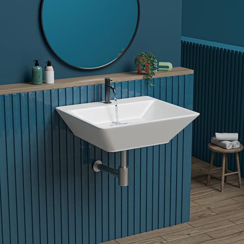 Image of REMOTION Ceramic Wall Hung Corner Wash Basin for Bathroom | Wall Mounted Corner Sink for Small Bathrooms & Powder Rooms | Space-Saving, Durable & Stylish Design (17 x 14.7 x 5 Inch)