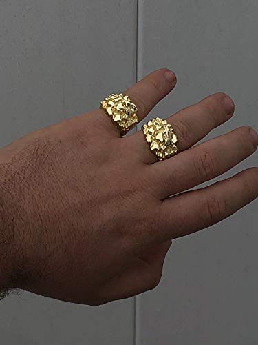 Harlembling Solid 925 Sterling Silver Men's Silver Ring - Gold Nugget Ring - Pinky or Ring Finger - Sizes 7-13, Adjustable3
