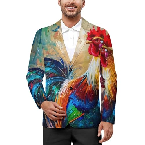 Rooster Art Painting Men's Suits Dress Business Formal Suit Print Jackets Coat For Wedding Party