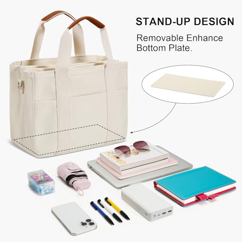 Image of KKXIU Canvas Tote Bag for Women with Zipper and Compartments Crossbody Large Bible Messenger Purse Bag With Pockets